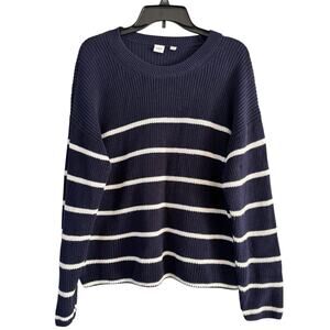 Gap Navy Blue Striped Boxy Pullover Knit Sweater Women’s Size Large